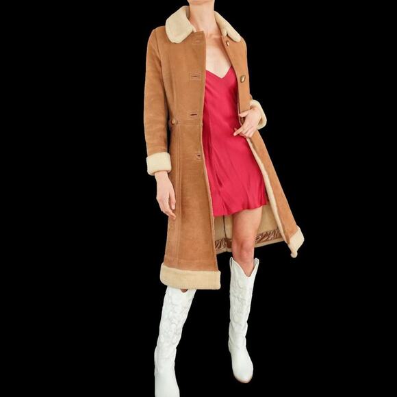 Lord & Taylor Vintage Tan Leather Shearling Coat - suede small - Picture 9 of 10